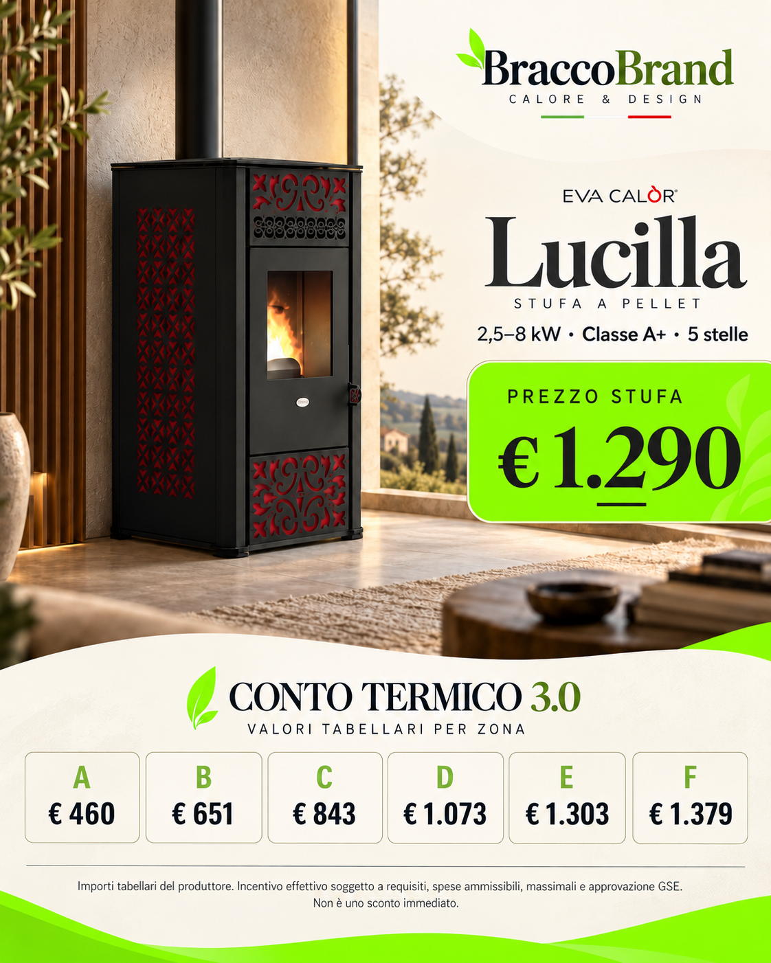 Eva Calòr Lucilla, prezzo € 1.290, caratteristiche e incentivi tabellari per zona