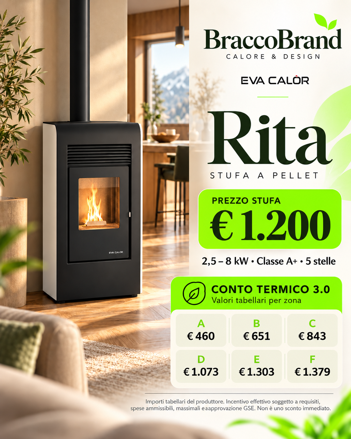 Eva Calòr Rita, prezzo € 1.200, caratteristiche e incentivi tabellari per zona