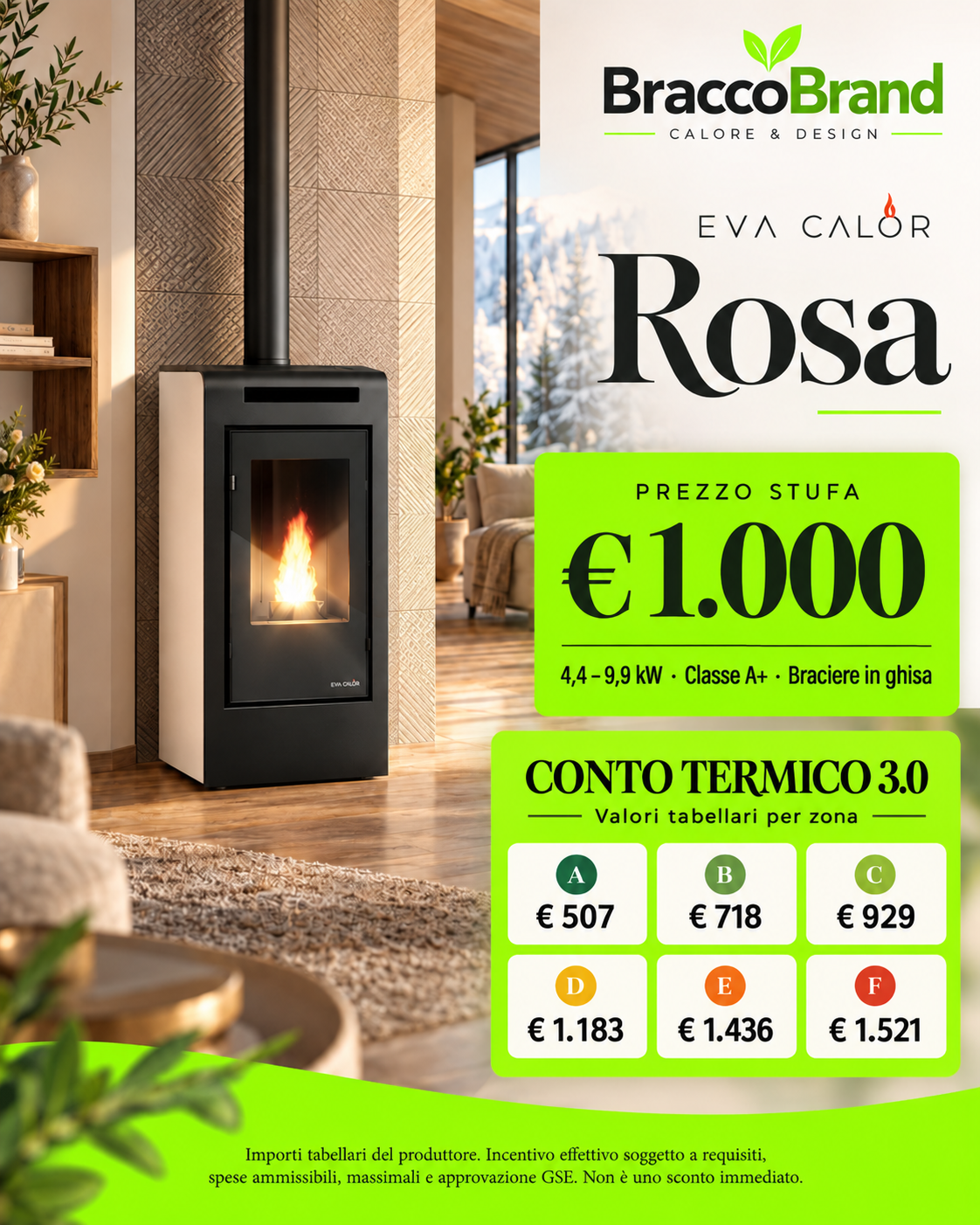 Eva Calòr Rosa, prezzo € 1.000, caratteristiche e incentivi tabellari per zona